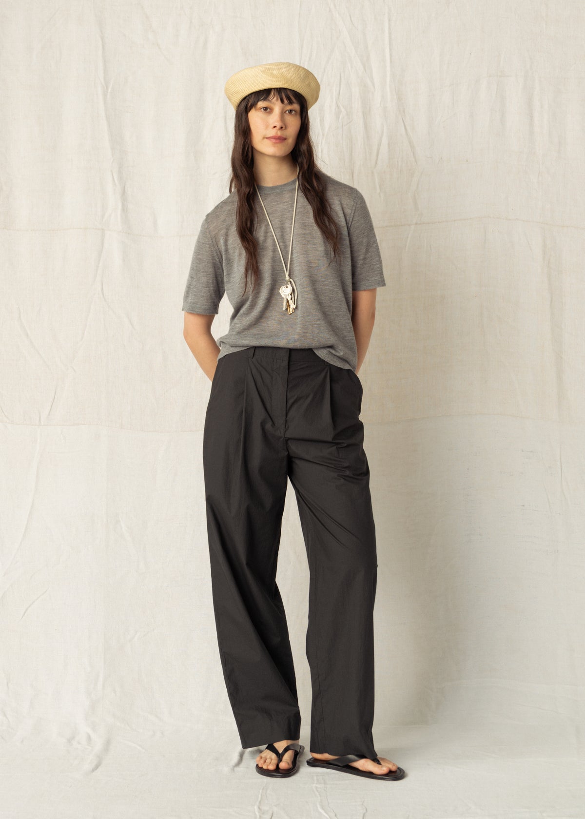 DRAKE POPLIN TROUSERS — SOFT BLACK