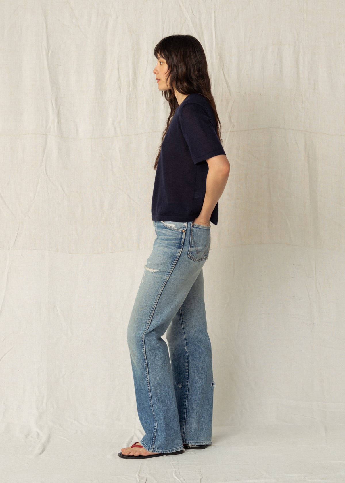 HARDY CASHMERE TEE — NAVY