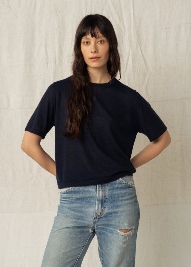 HARDY CASHMERE TEE — NAVY