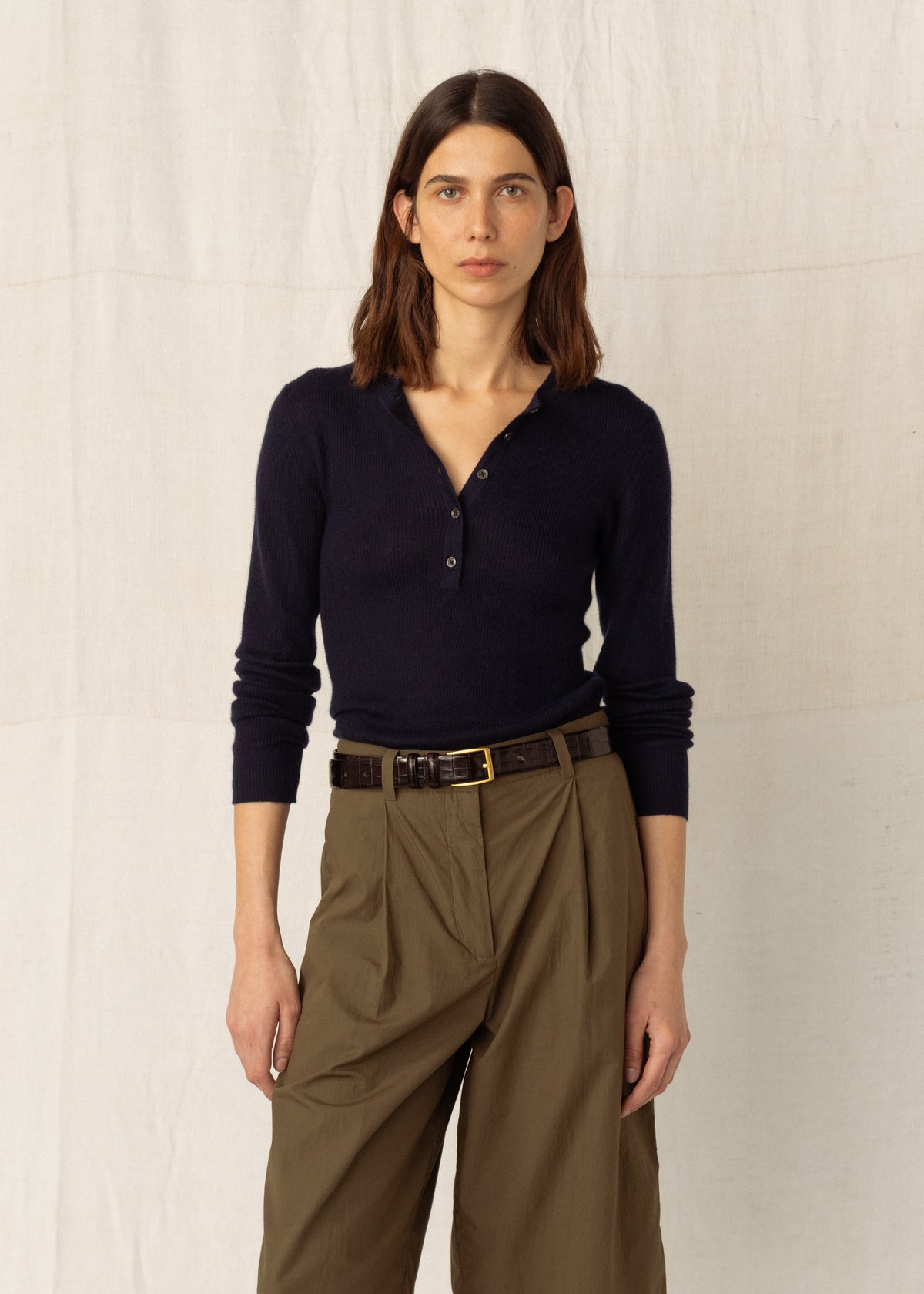 HONOR RIBBED CASHMERE TOP — NAVY