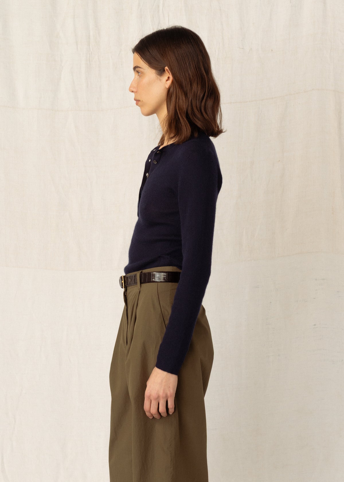 HONOR RIBBED CASHMERE TOP — NAVY