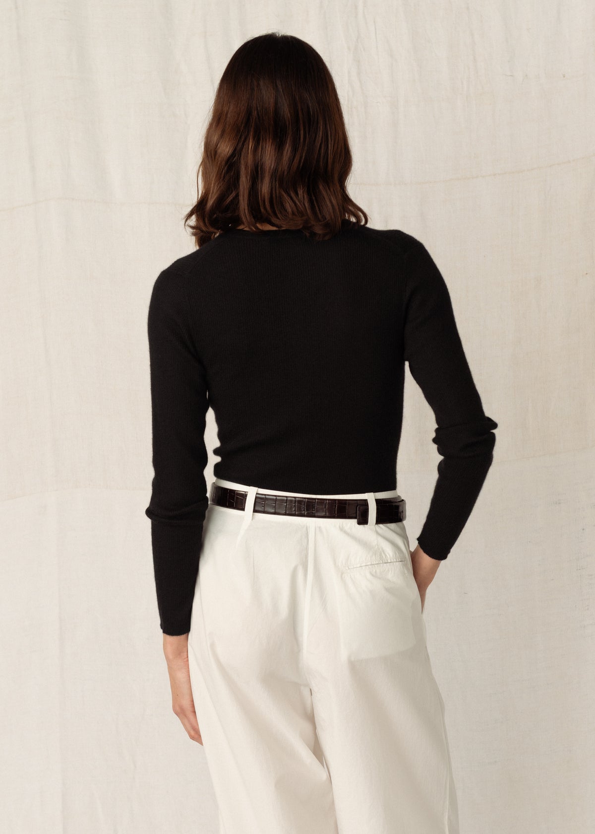 HONOR RIBBED CASHMERE TOP — BLACK