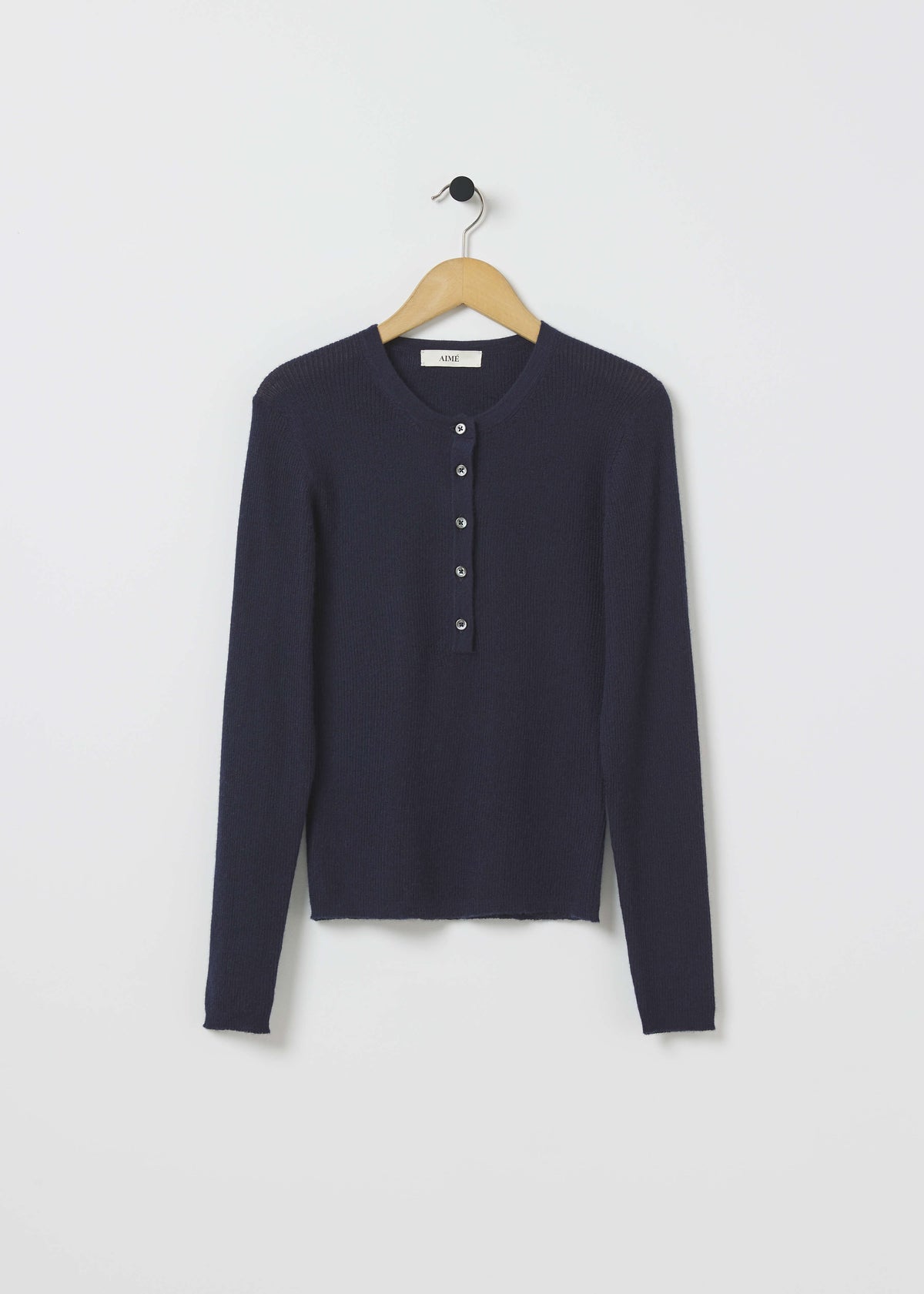 HONOR RIBBED CASHMERE TOP — NAVY