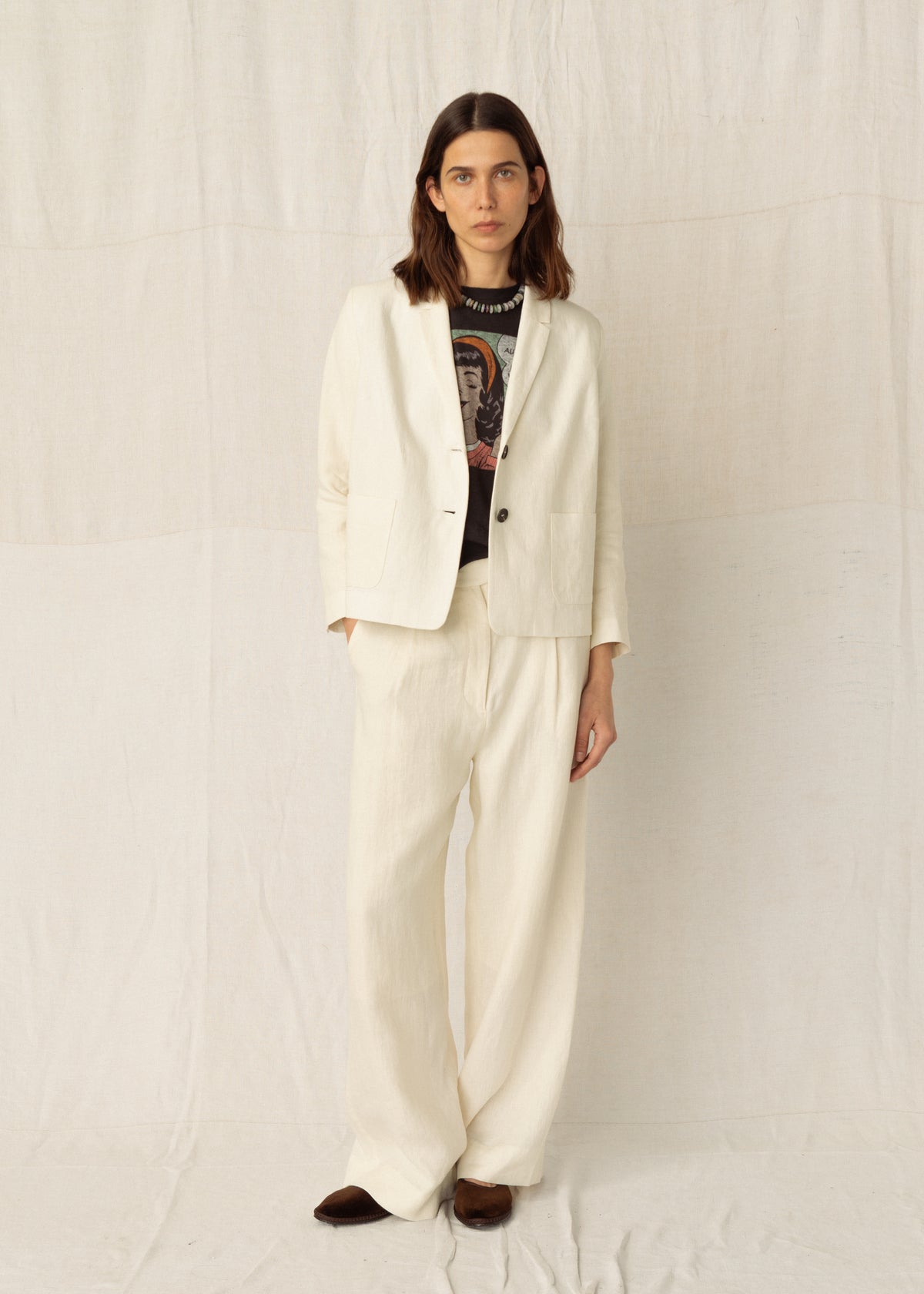 INES LINEN JACKET — CLOUD
