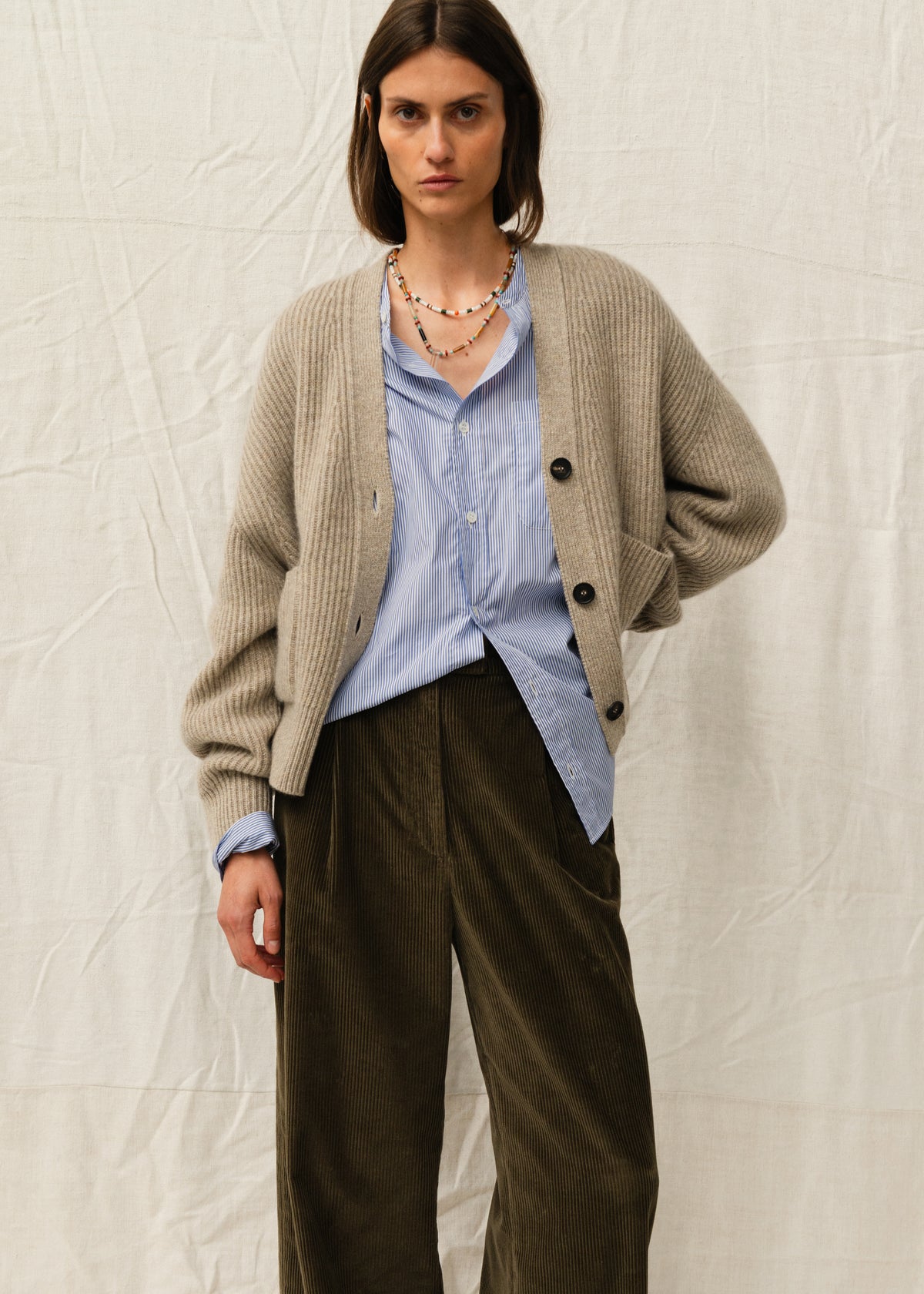 JAKE CASHMERE CARDIGAN — STONE