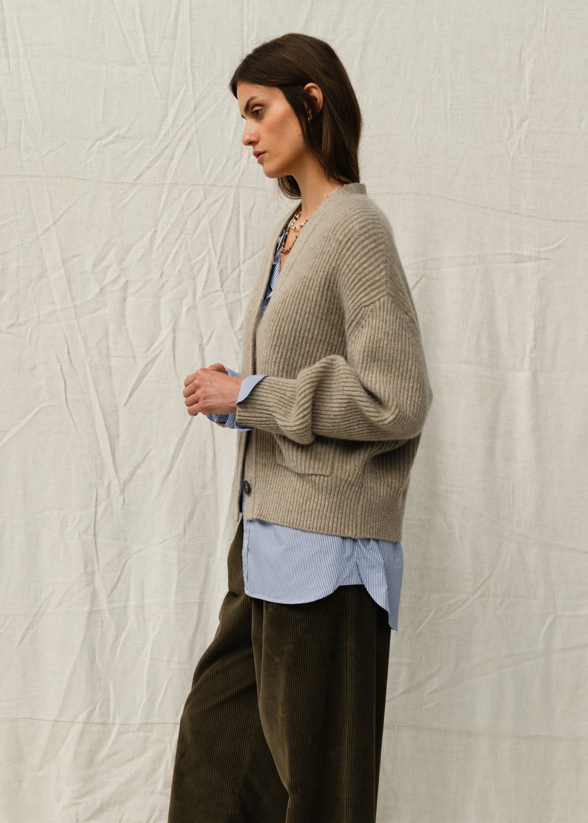 JAKE CASHMERE CARDIGAN — STONE