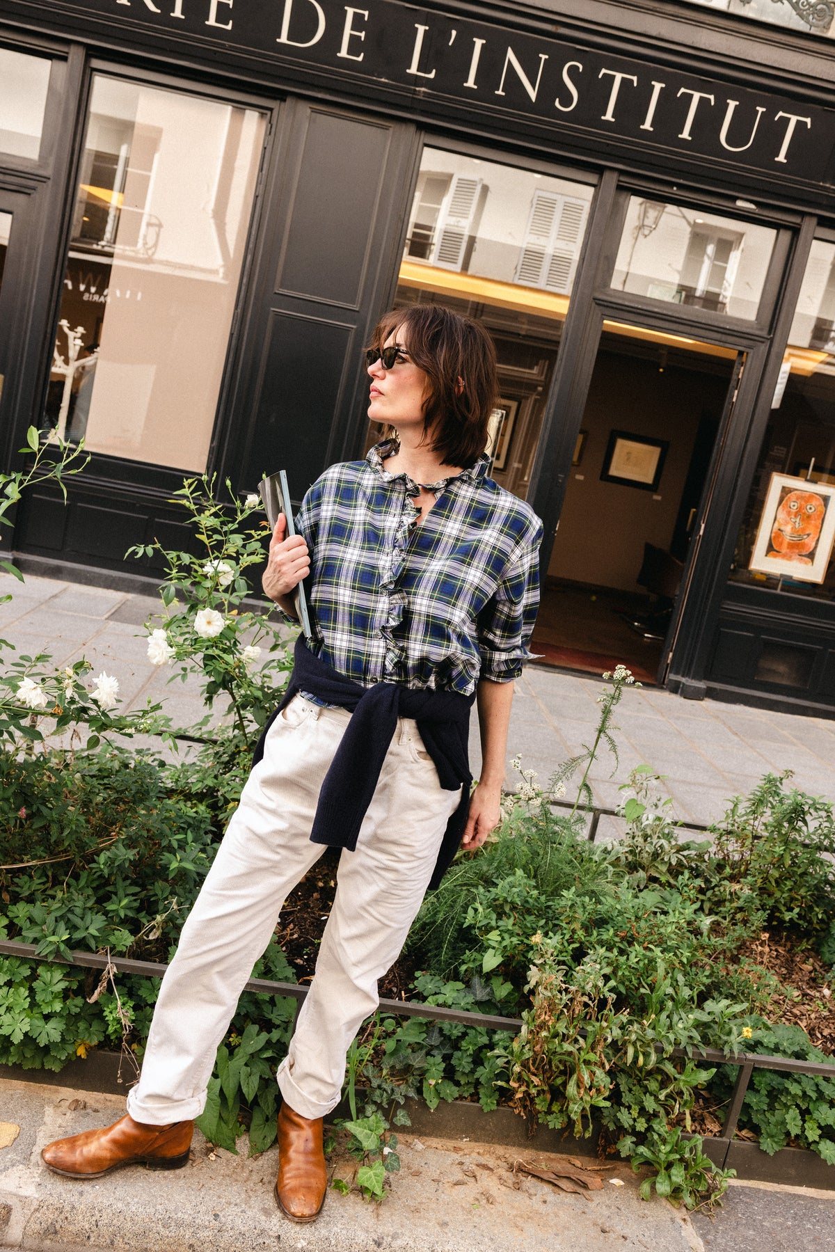 KIRSTY SHIRT — NAVY & YELLOW TARTAN