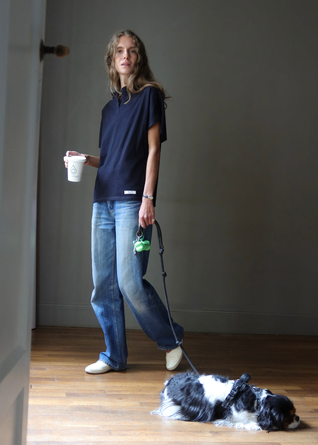 HENLEY SWEATBLOUSE — NERO