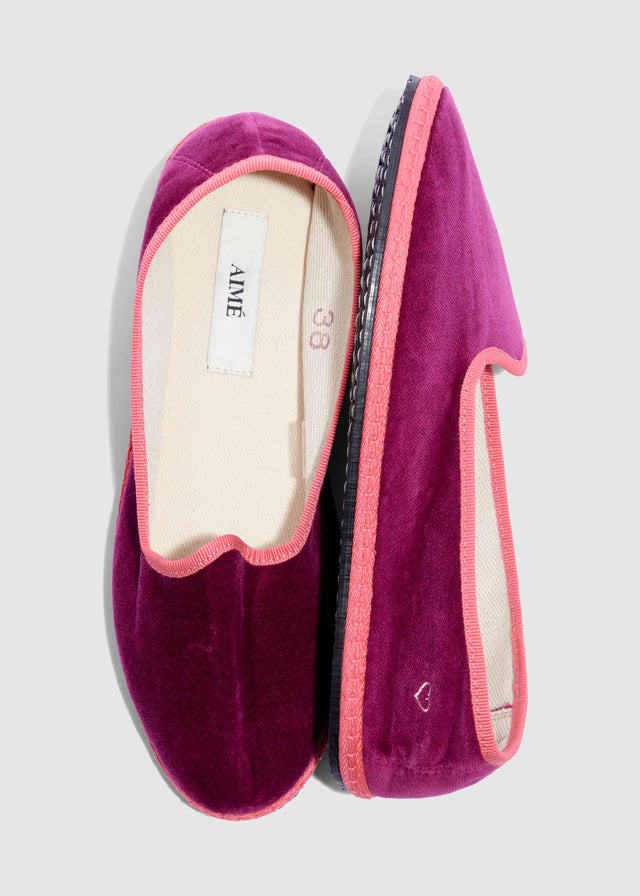 FURLANE VELVET SLIPPERS — CICLAMINO