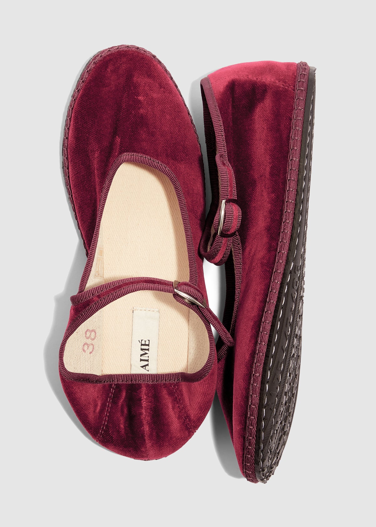 MARY JANE VELVET SLIPPERS — BORDEAUX