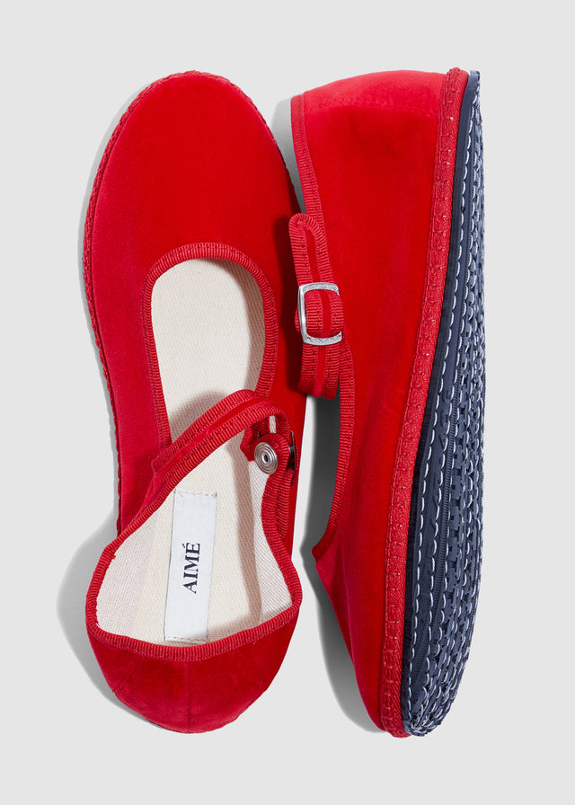 MARY JANE VELVET SLIPPERS — ROSSO