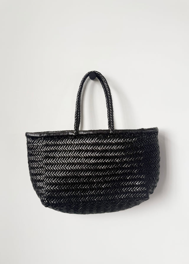 LARGE BAMBOO BASKET BAG — BLACK