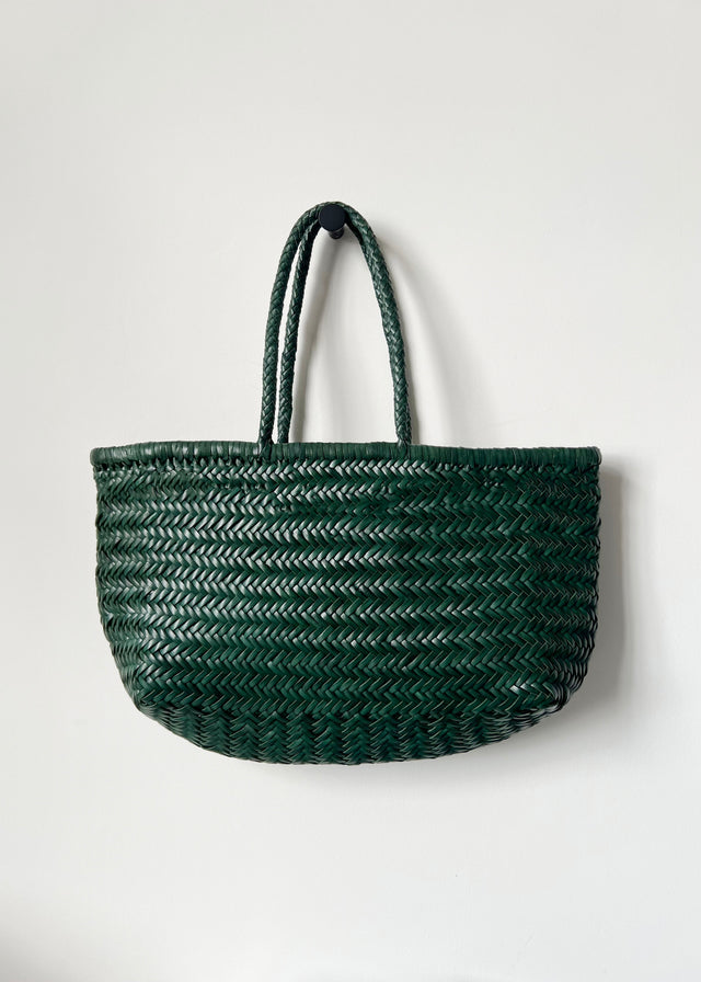 LARGE BAMBOO TRIPLE JUMP BASKET BAG — FOREST