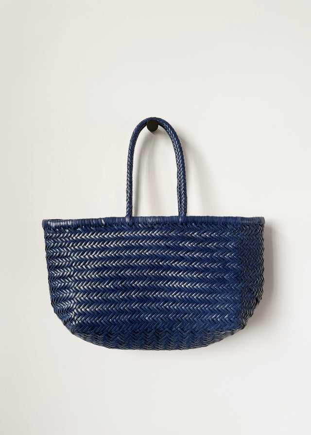 LARGE BAMBOO TRIPLE JUMP BASKET BAG — NAVY