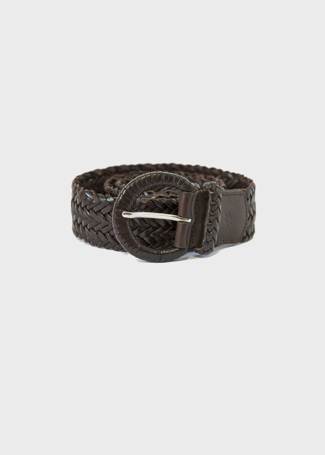 WOVEN LEATHER BELT — DARK BROWN