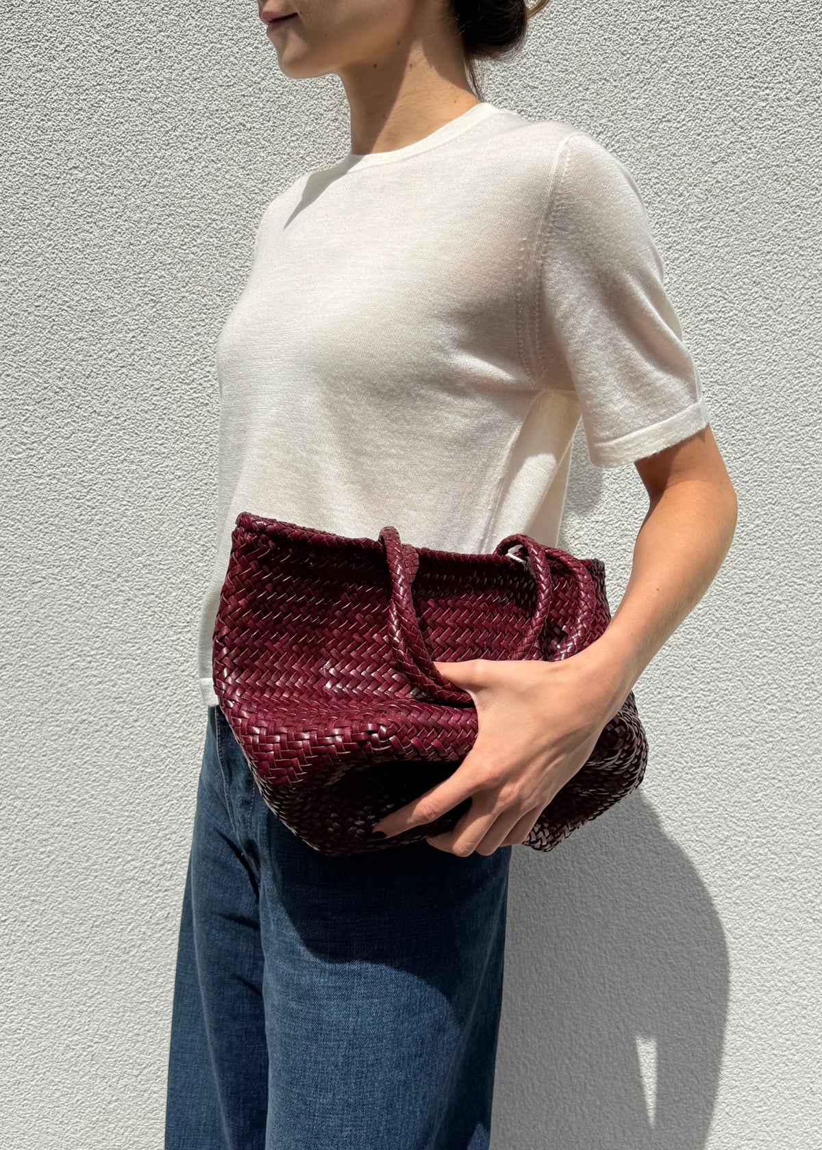 SMALL GRACE BASKET BAG — BORDEAUX