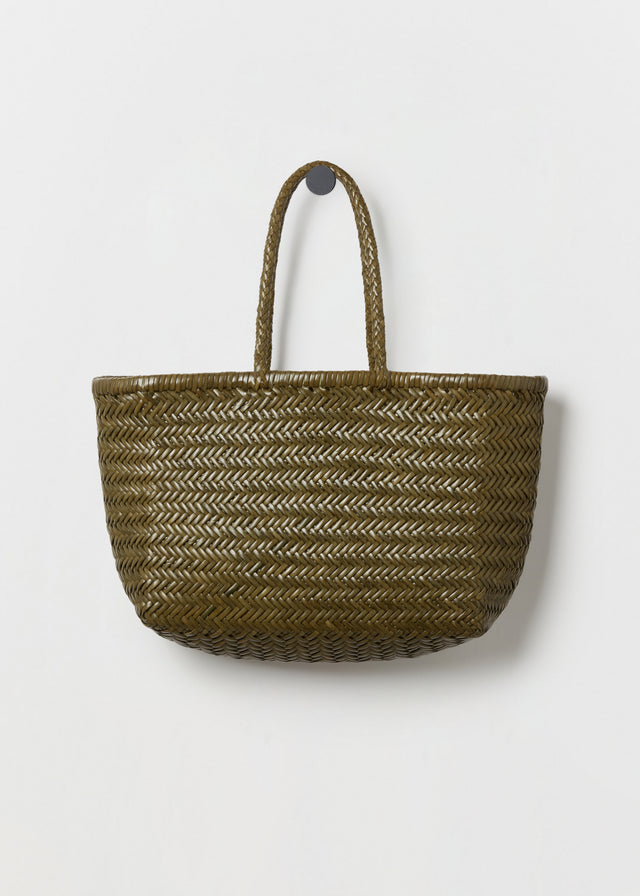 LARGE BAMBOO TRIPLE JUMP BASKET BAG — KHAKI