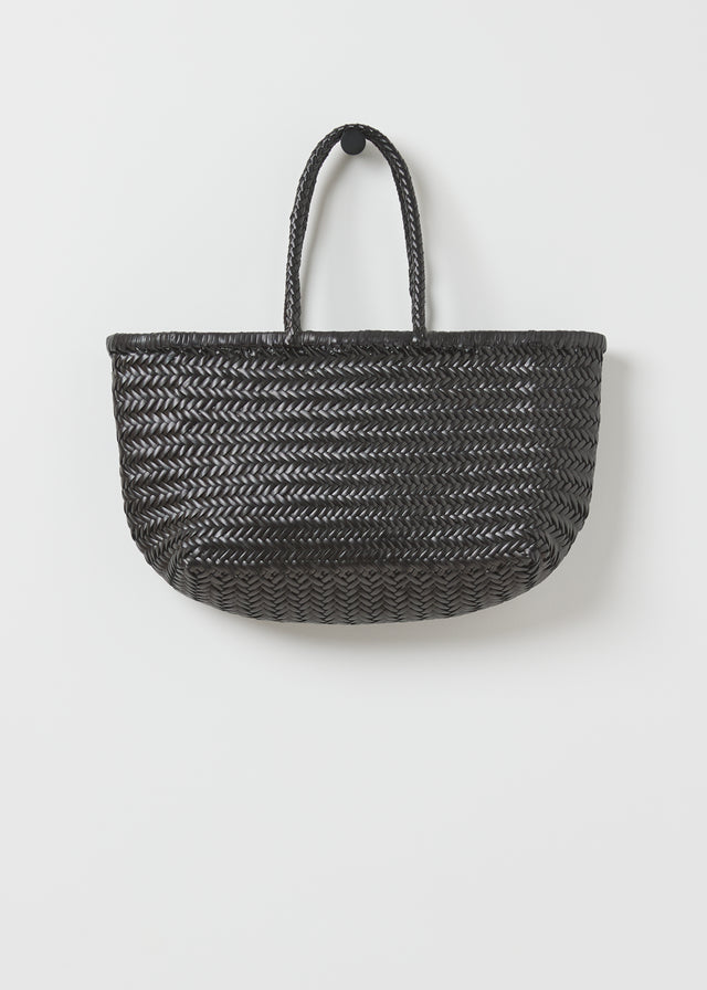 LARGE BAMBOO BASKET BAG — BLACK