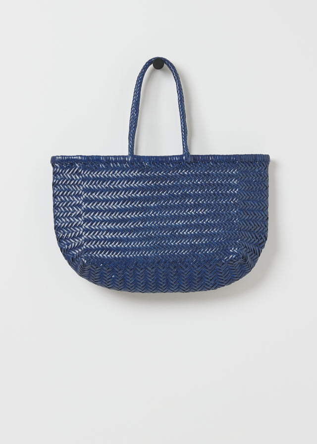 LARGE BAMBOO TRIPLE JUMP BASKET BAG — NAVY