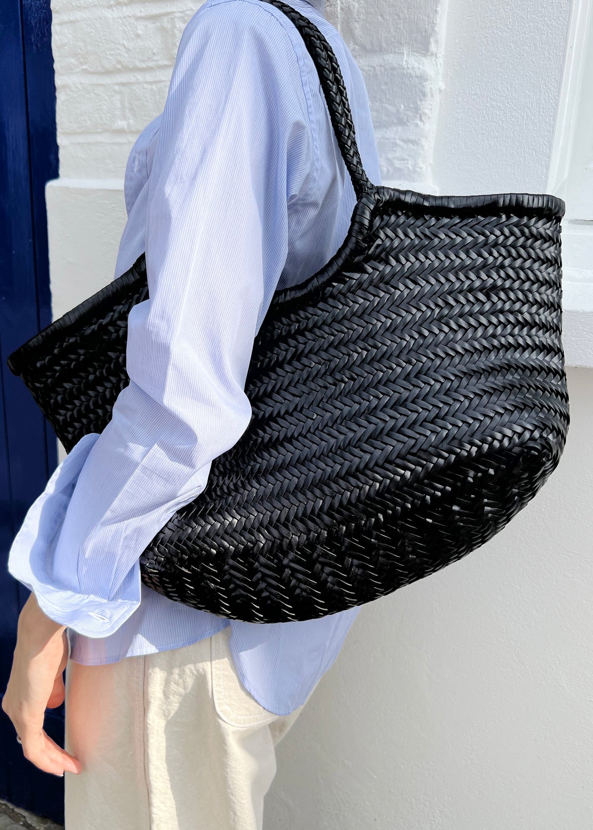 LARGE NANTUCKET BASKET BAG — BLACK