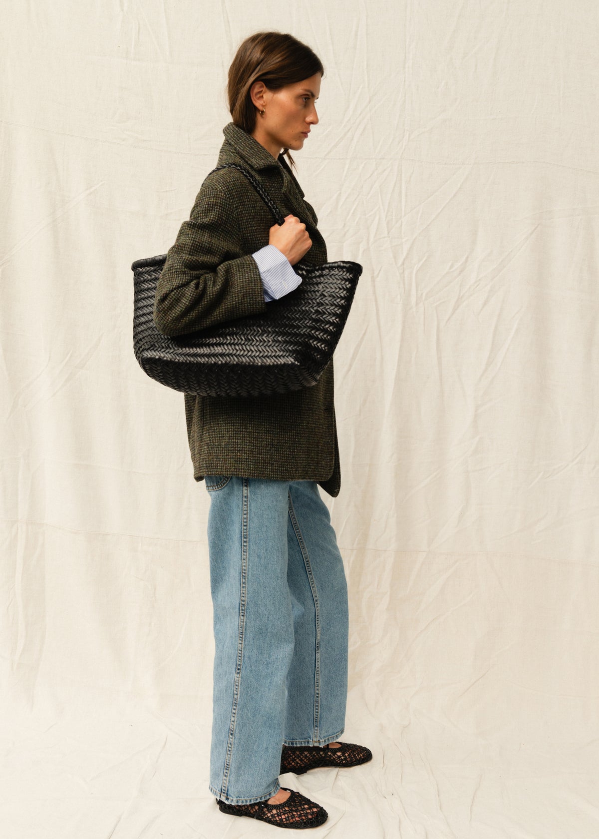 LARGE NANTUCKET BASKET BAG — BLACK