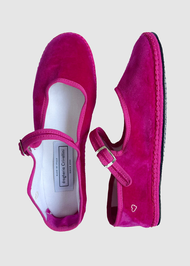 VELVET MARY JANE SLIPPERS — FUCHSIA