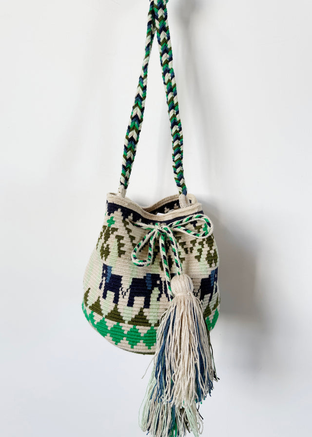 MEDIUM CROSSBODY HAWK BAG  — GREEN & BEIGE