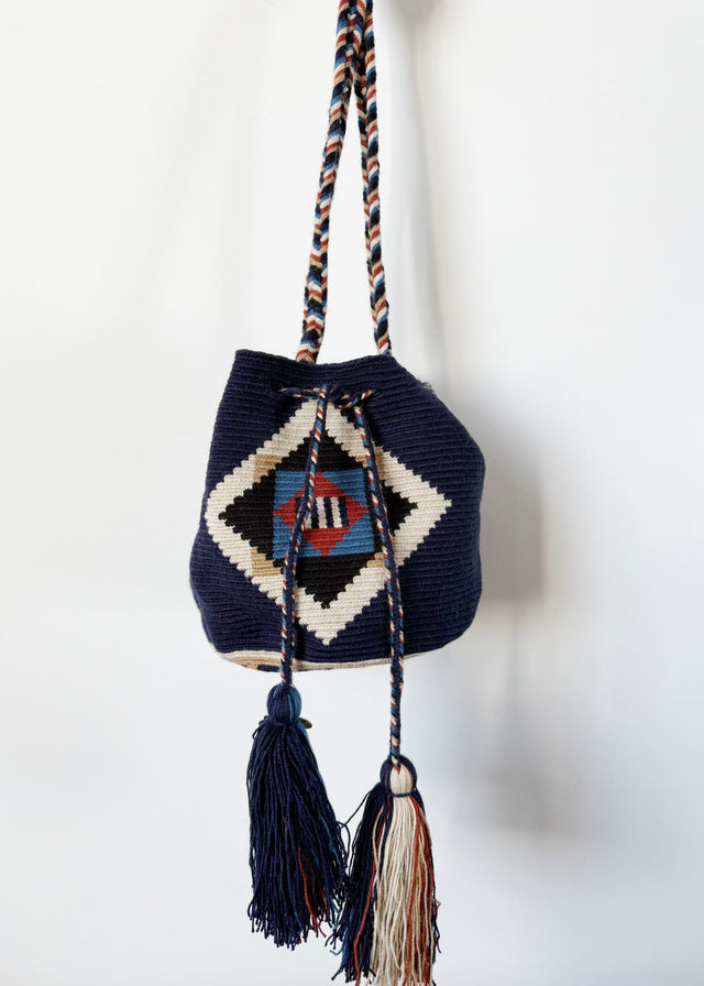 MEDIUM CROSSBODY VULTURE BAG — NAVY BLUE & TOAST