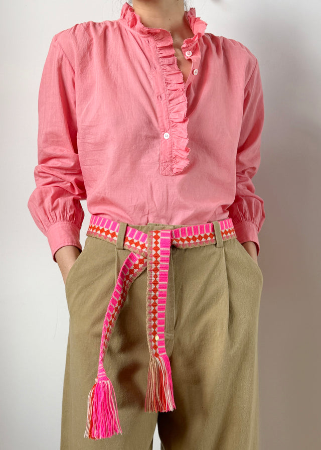 BELT WITH FRINGES — NEON PINK & BEIGE