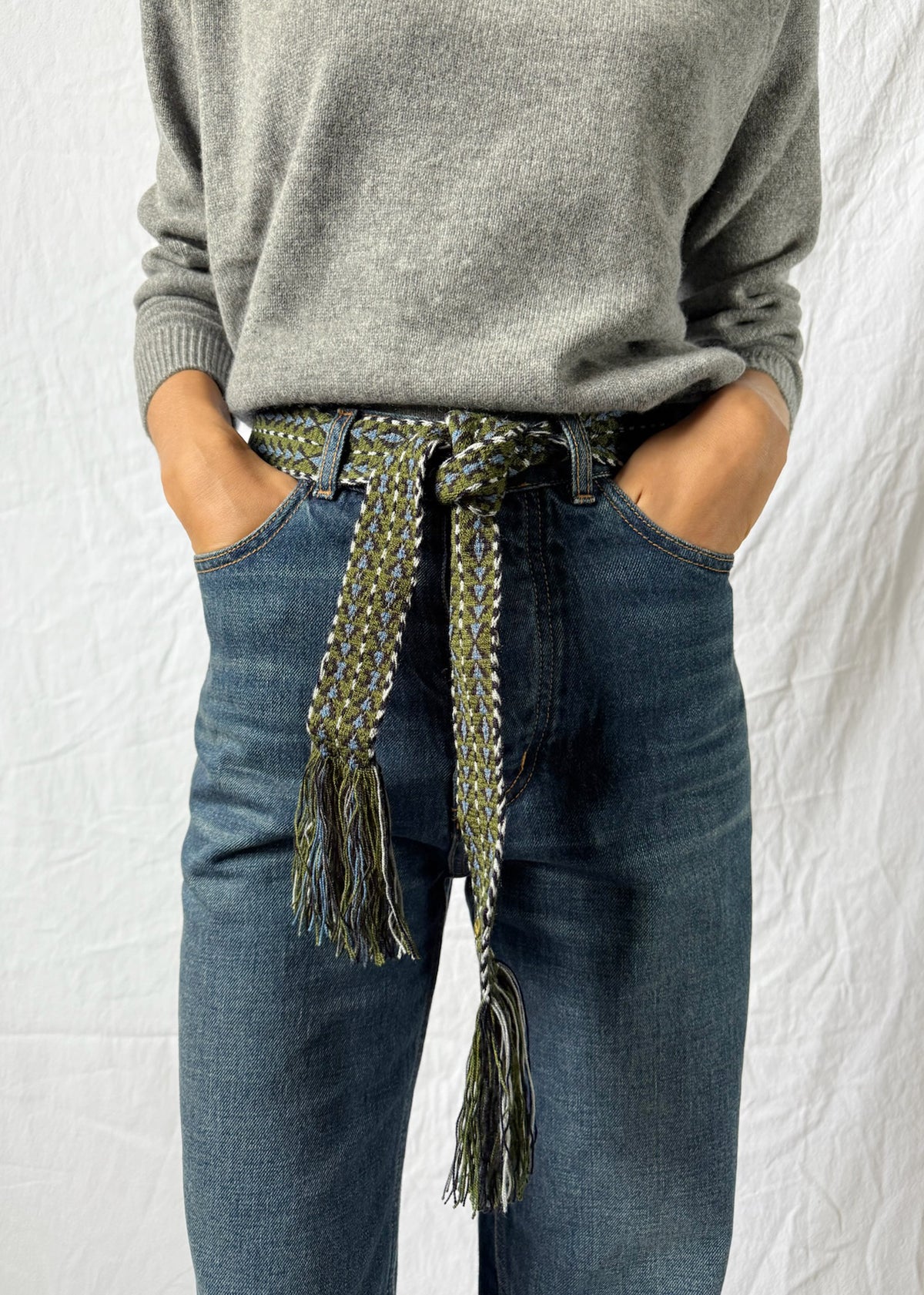 BELT WITH FRINGES — BLACK & KHAKI