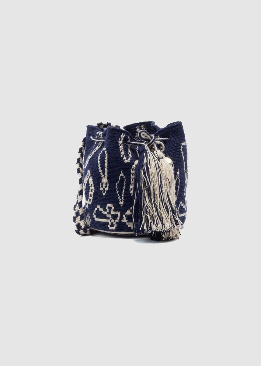 MEDIUM SEAHORSE CROSSBODY BAG  — NAVY & BEIGE