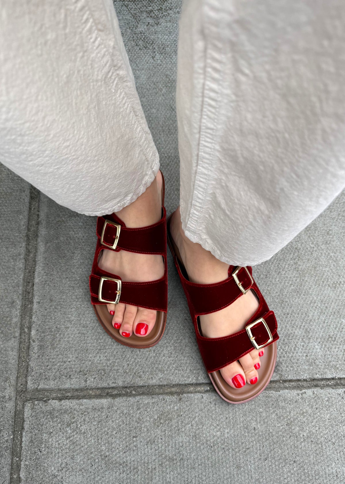 FOLLONICA VELVET SANDALS — RUST