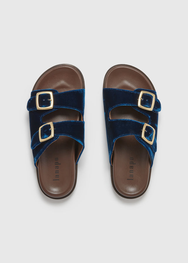 FOLLONICA VELVET SANDALS — BLUE