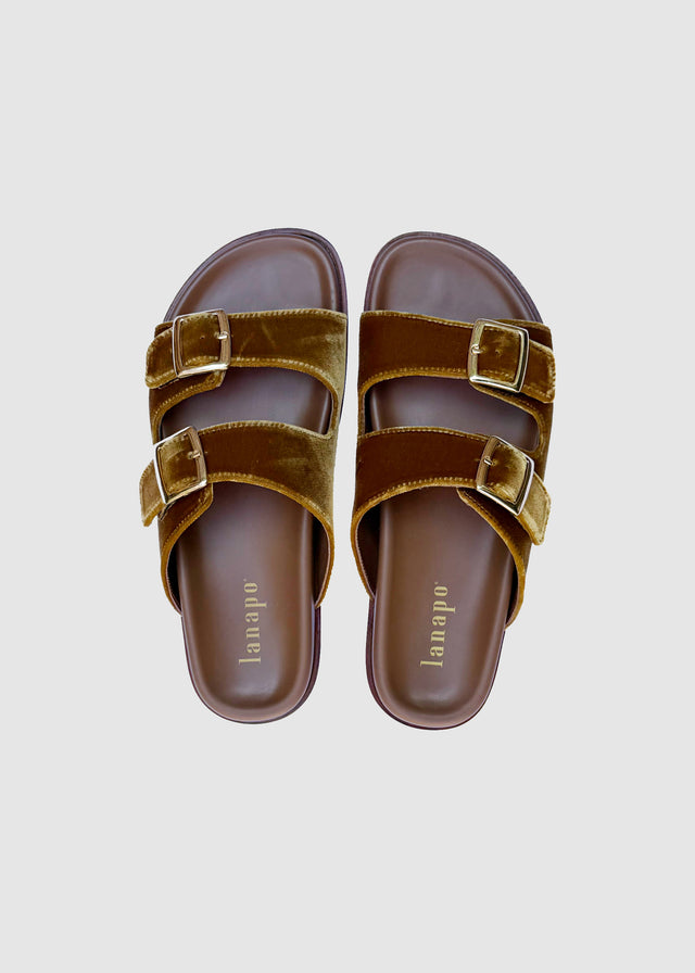 FOLLONICA VELVET SANDALS — CURRY