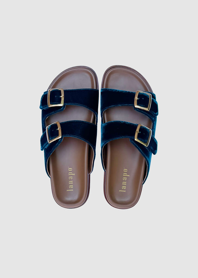 FOLLONICA VELVET SANDALS — TEAL