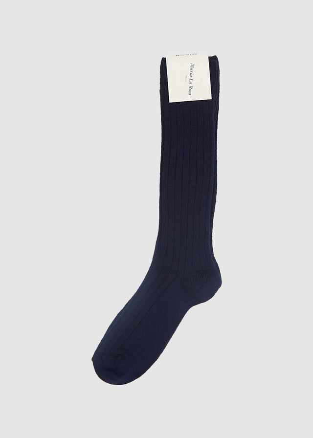 COLLEGE RIBBED MERINO SOCKS — NAVY