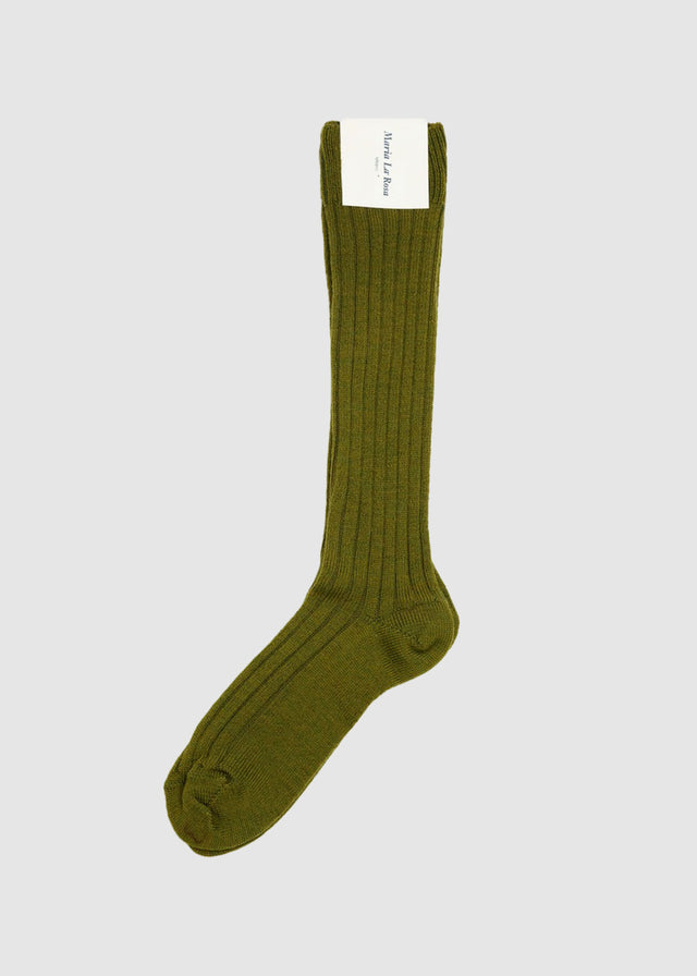 COLLEGE RIBBED MERINO SOCKS — PEA GREEN