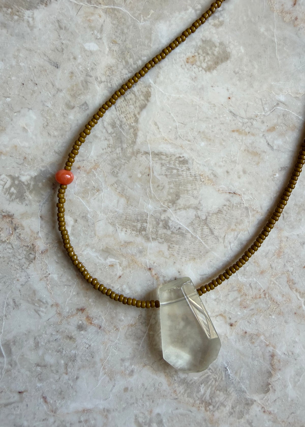 LEMON QUARTZ & KHAKI NECKLACE