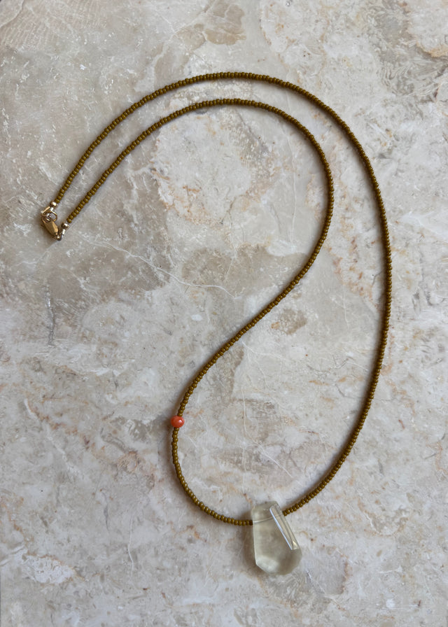LEMON QUARTZ & KHAKI NECKLACE