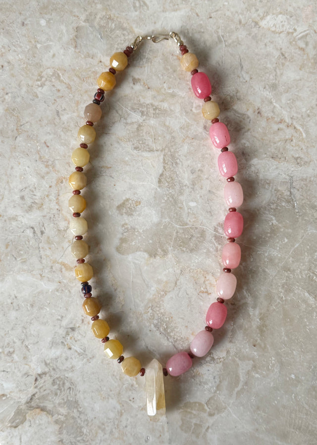 PINK AVENTURINE & YELLOW JADE HALF HALF