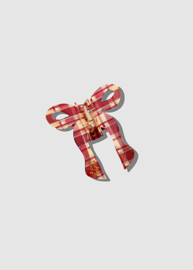 BOW CLAW CLIP — RED PLAID