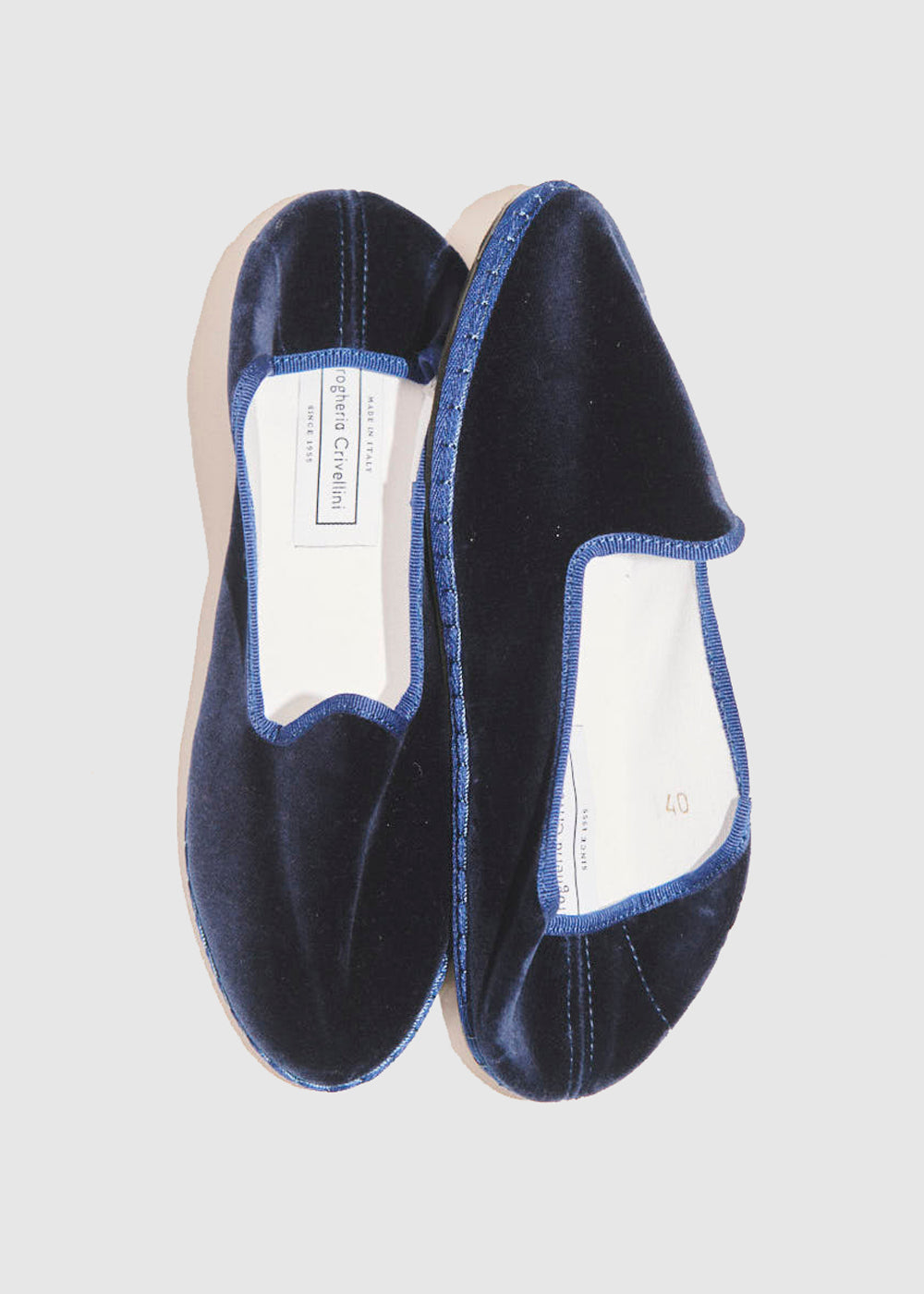 VELVET FURLANE SLIPPERS — NAVY