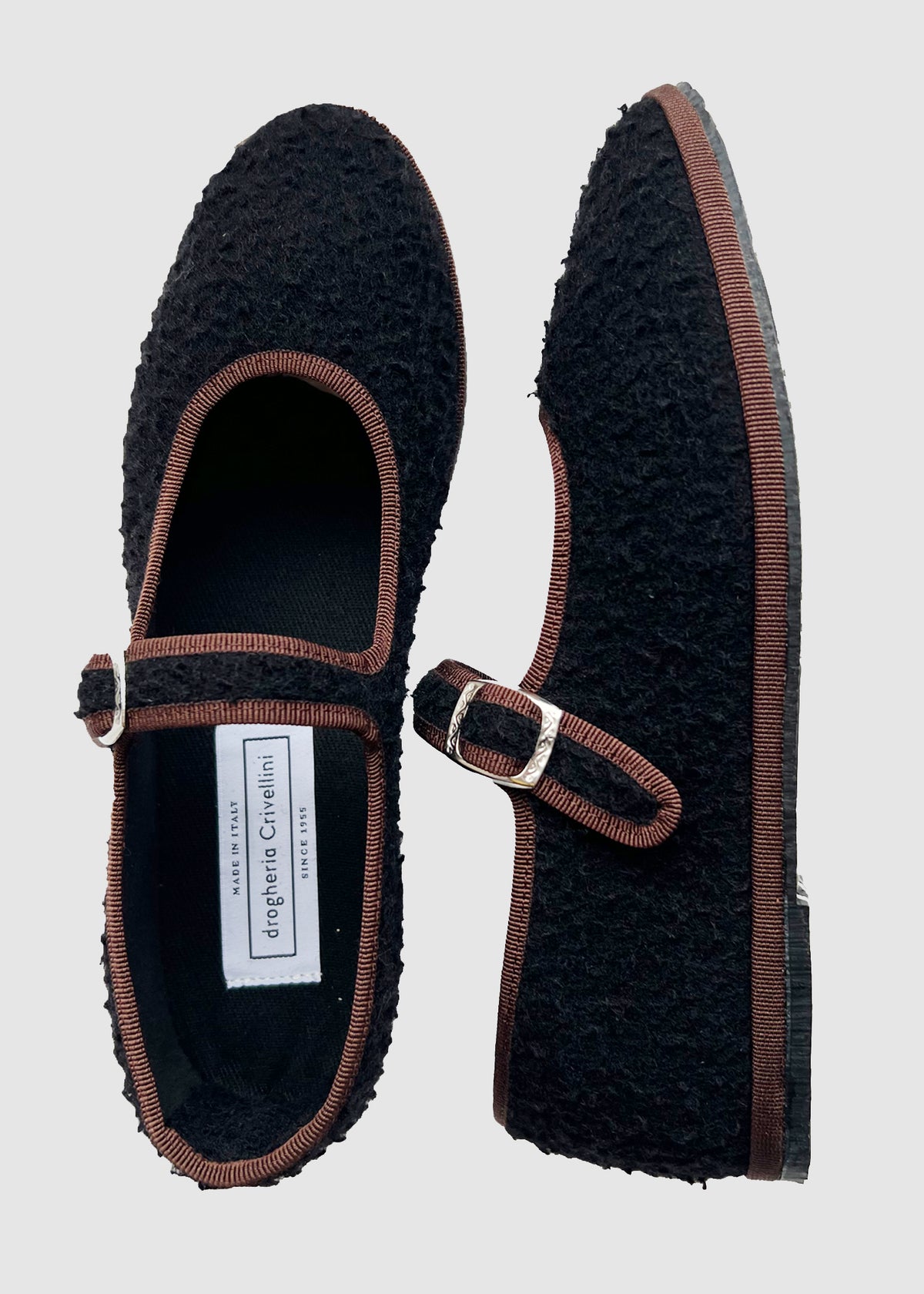 MARY JANE BOUCLE SLIPPERS — BLACK